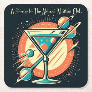Posavasos Cuadrado De Papel Bienvenido al Atomic Martini Club Space Age