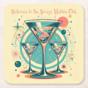 Posavasos Cuadrado De Papel Bienvenido al Triple Play del Club Atomic Martini