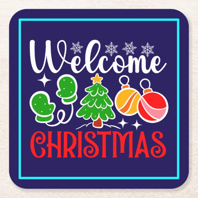 Posavasos Cuadrado De Papel Bienvenido Navidad (Anverso)