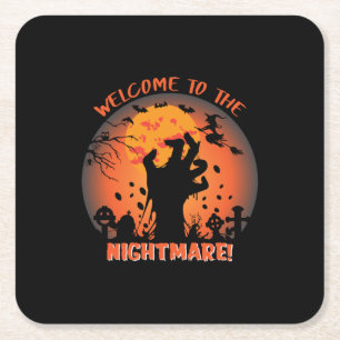 Posavasos Cuadrado De Papel Bienvenidos A Halloween A La Pesadilla