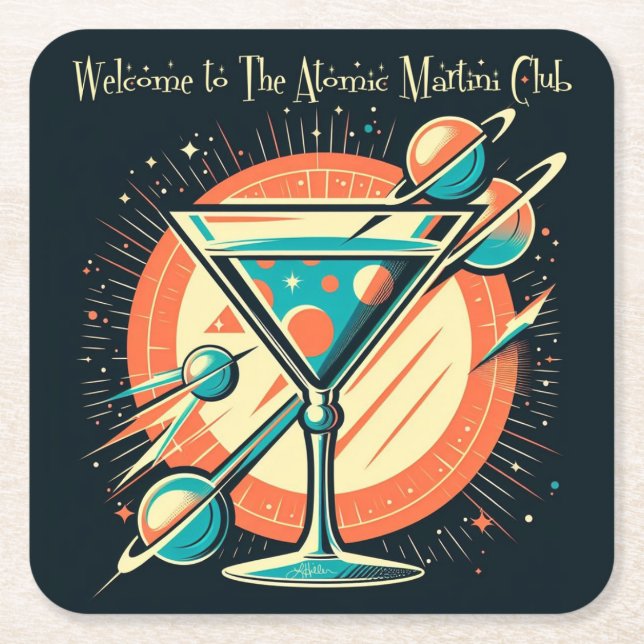 Posavasos Cuadrado De Papel Bienvenidos A La Era Espacial Atómica Martini Club (Anverso)