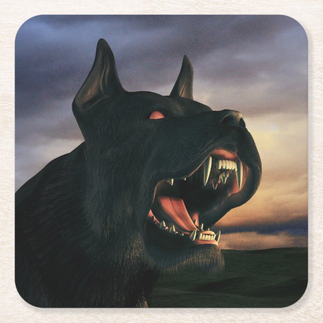 Posavasos Cuadrado De Papel Big, black dog (Anverso)