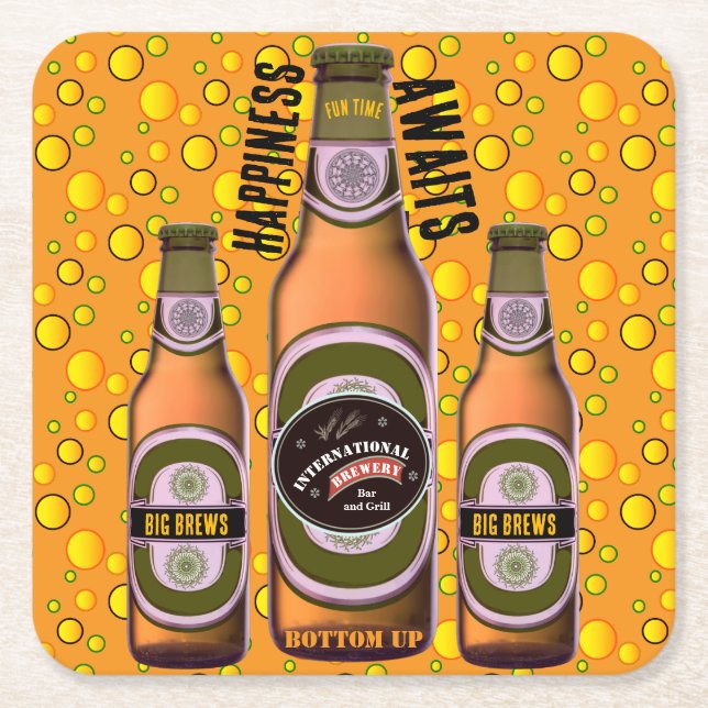Posavasos Cuadrado De Papel BIG BREWS Personalizado Beer (Anverso)
