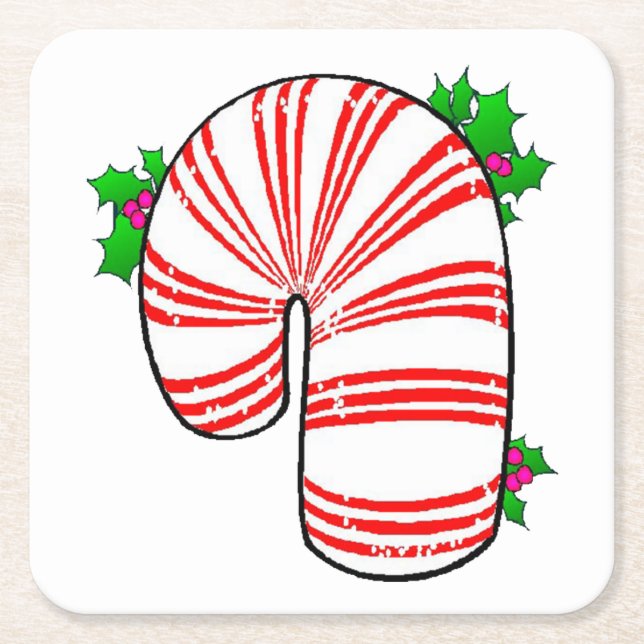 Posavasos Cuadrado De Papel Big Fat Candy Cane (Anverso)