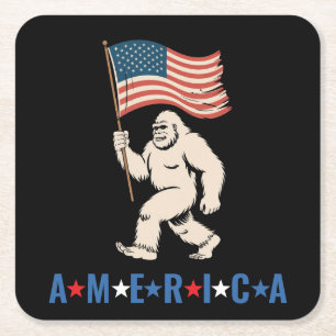Posavasos Cuadrado De Papel Bigfoot América Patriótico Divertido 4 de Julio