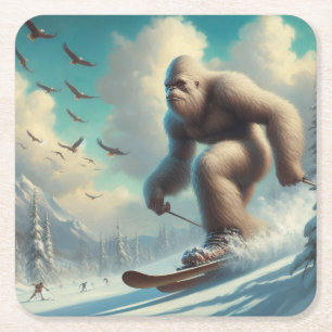 Posavasos Cuadrado De Papel Bigfoot Esquí