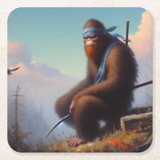 Posavasos Cuadrado De Papel Bigfoot Ninja (Anverso)