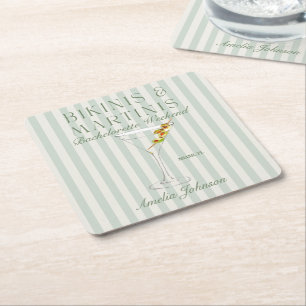 Posavasos Cuadrado De Papel Bikinis y Martinis