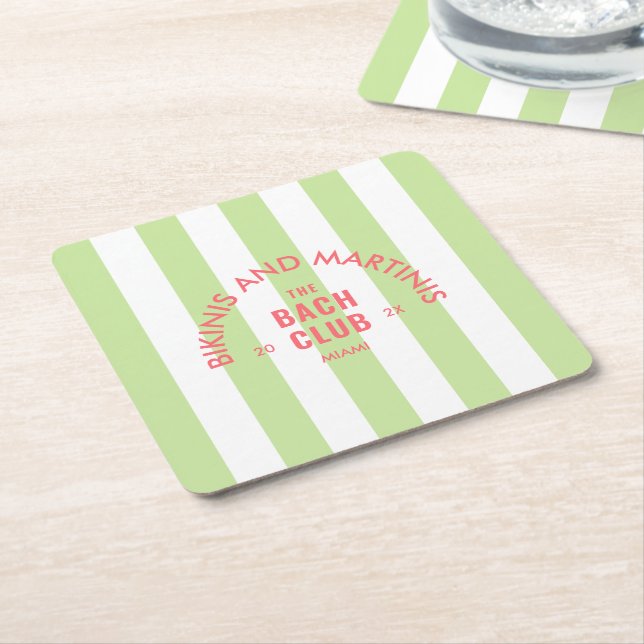 Posavasos Cuadrado De Papel Bikinis y Martinis El Club de Bach La Franja Verde (En perspectiva)