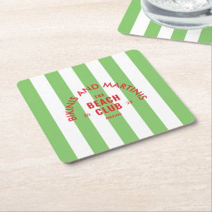 Posavasos Cuadrado De Papel Bikinis y Martinis The Beach Club Franja Verde