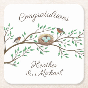 Posavasos Cuadrado De Papel Bird Baby Shower Spring