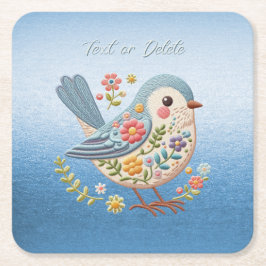 Posavasos Cuadrado De Papel Bird Floral Embroideric Blue Paper Coaster