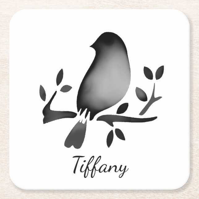 Posavasos Cuadrado De Papel Bird watercolor black white saturated (Anverso)