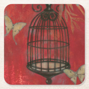 Posavasos Cuadrado De Papel Birdcage decorativo con las mariposas