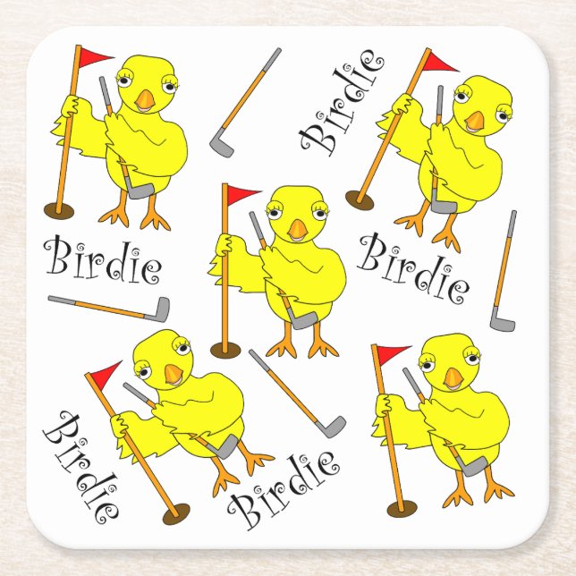 Posavasos Cuadrado De Papel Birdie Golfer Chick (Anverso)