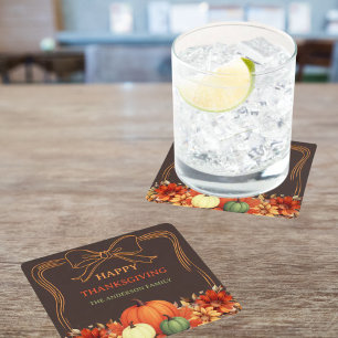 Posavasos Cuadrado De Papel Bíster de la calabaza de Acción de Gracias naranja