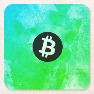 Posavasos Cuadrado De Papel Bitcoin Acuarela (Estilo $ - Green Day)