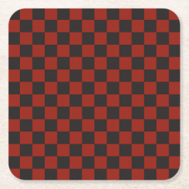Posavasos Cuadrado De Papel Black and Deep red checkerboard pattern