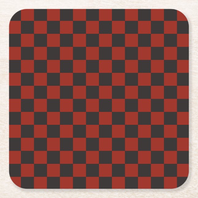 Posavasos Cuadrado De Papel Black and Deep red checkerboard pattern (Anverso)