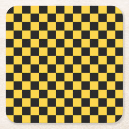 Posavasos Cuadrado De Papel Black and gold checkerboard pattern