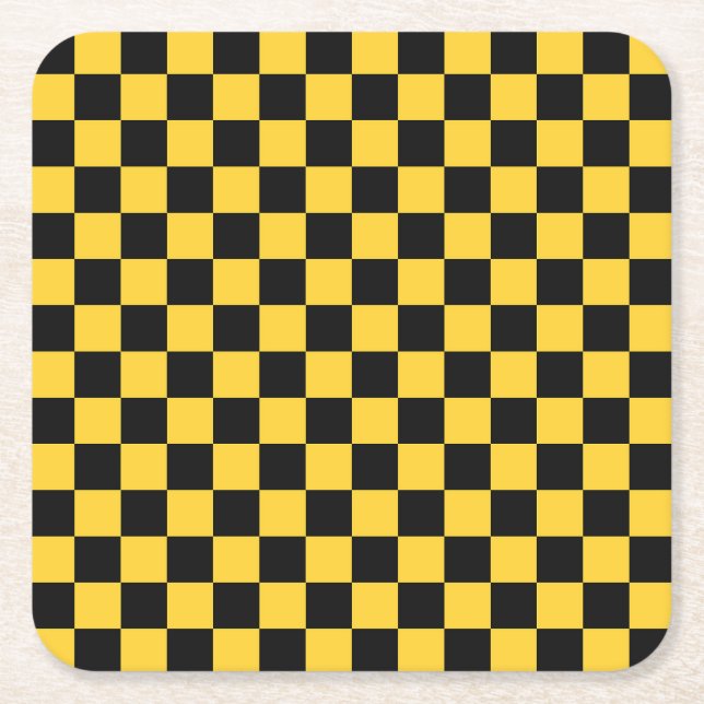 Posavasos Cuadrado De Papel Black and gold checkerboard pattern (Anverso)