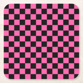 Posavasos Cuadrado De Papel Black and pink checkerboard pattern