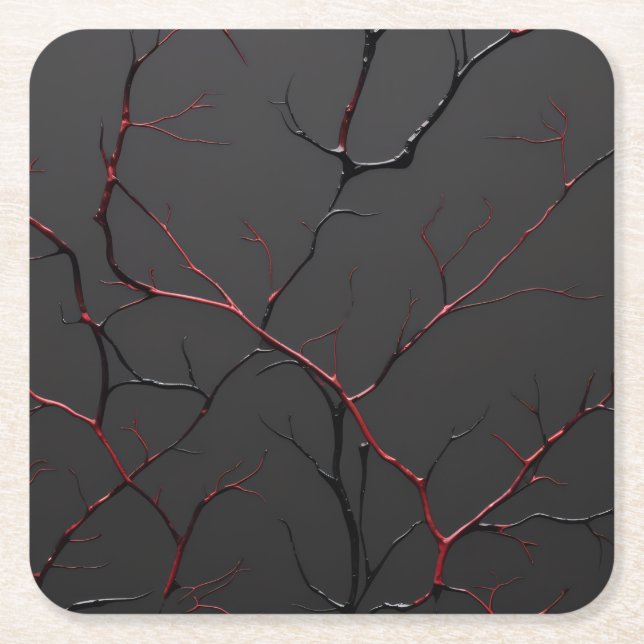 Posavasos Cuadrado De Papel Black and Red Veins (Anverso)