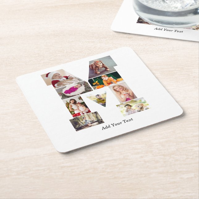 Posavasos Cuadrado De Papel Black and White Letter M Photo Collage (En perspectiva)