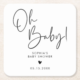 Posavasos Cuadrado De Papel Black and White Oh Baby Modern Boho Baby Shower