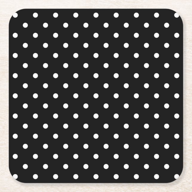 Posavasos Cuadrado De Papel Black and white Polka Dots (Anverso)