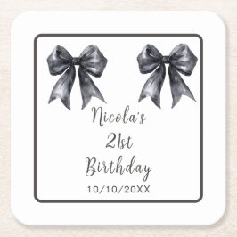 Posavasos Cuadrado De Papel Black Coquette Bow Birthday Party