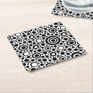 Posavasos Cuadrado De Papel Black Dots & Circles Grid + tu trasero.