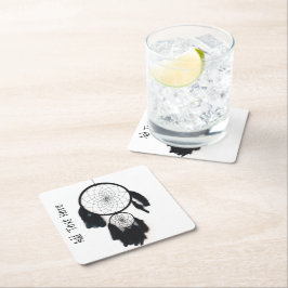 Posavasos Cuadrado De Papel Black Dreamcatcher sobre fondo blanco