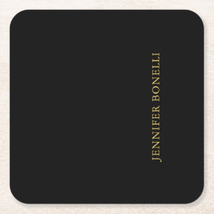 Posavasos Cuadrado De Papel Black Gold Colors Profesional Trendy Modern Plain