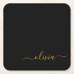Posavasos Cuadrado De Papel Black Gold Modern Script Girly Monograma Nombre<br><div class="desc">Máster de papel de monograma con escritura simple en negro y oro. Esto hace que la graduación perfecta, el cumpleaños, el boda, la ducha de novia, el aniversario, la ducha de bebé o la fiesta de soltera sea un regalo para alguien que ama el lujo glam y los estilos de...</div>