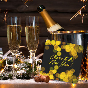Posavasos Cuadrado De Papel Black Golden Bokeh aviva el Año Nuevo