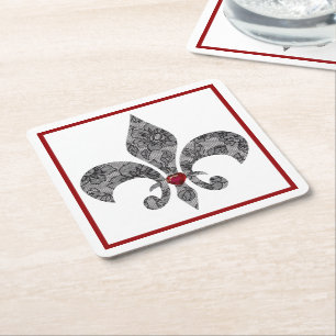 Posavasos Cuadrado De Papel Black Lace 1 Fleur De Lis