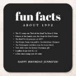 Posavasos Cuadrado De Papel Black Modern Minimal Fun Facts Cumpleaños Year<br><div class="desc">Black Modern Minimal Fun Facts Birthday Year Paper Coaster con una combinación audaz de fuentes. Escribe todos los hechos divertidos del año de tu nacimiento,  para celebrar tu cumpleaños con estilo.</div>
