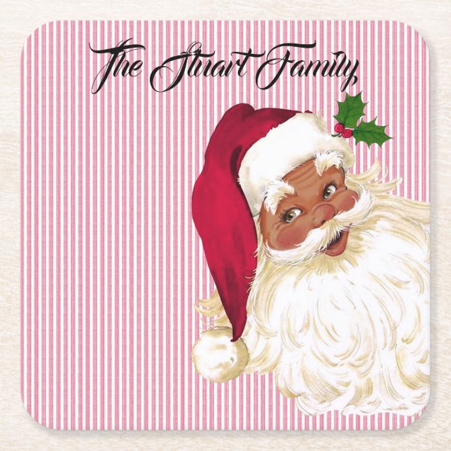 Posavasos Cuadrado De Papel Black Santa Claus Cranberry Stripe (Anverso)