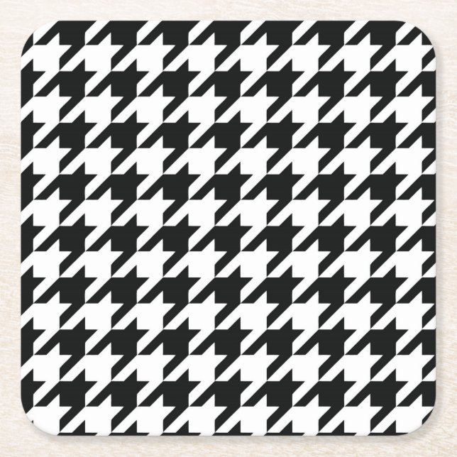 Posavasos Cuadrado De Papel Black White Classic Houndstap Check (Anverso)