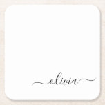 Posavasos Cuadrado De Papel Black White Modern Script Girly Monograma Nombre<br><div class="desc">Máster de papel con nombres de monograma de escritura simple en blanco y negro. Esto hace que la graduación perfecta, el cumpleaños, el boda, la ducha de novia, el aniversario, la ducha de bebé o la fiesta de soltera sea un regalo para alguien que ama el lujo glam y los...</div>