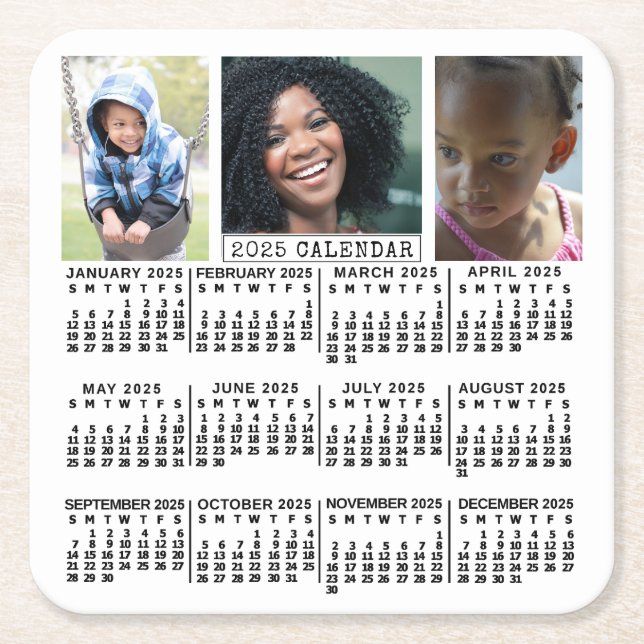 Posavasos Cuadrado De Papel Blanco del calendario 2025 | 3 PERSONALIZADO COLLA (Anverso)