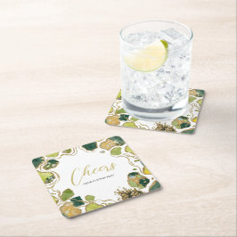 Posavasos Cuadrado De Papel Blanco | Falso Glliter Elegante