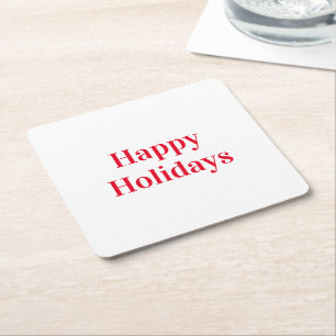Posavasos Cuadrado De Papel Blanco rojo de "Felices Fiestas"