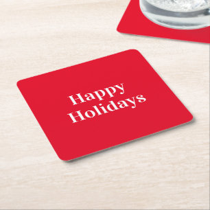 Posavasos Cuadrado De Papel Blanco rojo "Felices fiestas"