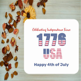 Posavasos Cuadrado De Papel Blanco Rojo Patriótico y Azul 4 de julio