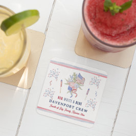 Posavasos Cuadrado De Papel Blanco rojo y azul | 4 de julio Reunión