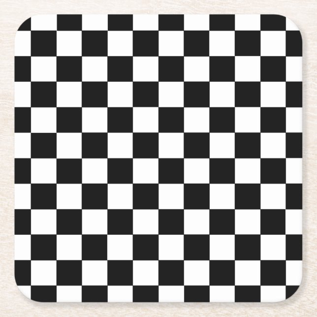 Posavasos Cuadrado De Papel Blanco y negro a cuadros (Anverso)