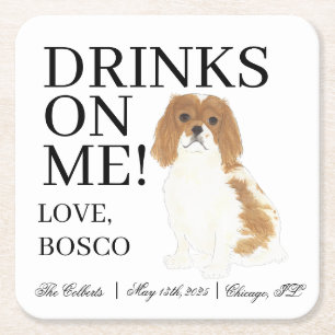 Posavasos Cuadrado De Papel Blenheim, Cavalier King Charles Spaniel Boda
