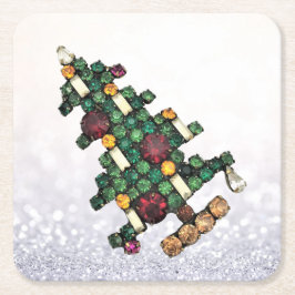 Posavasos Cuadrado De Papel Bling Christmas Tree Purpurina